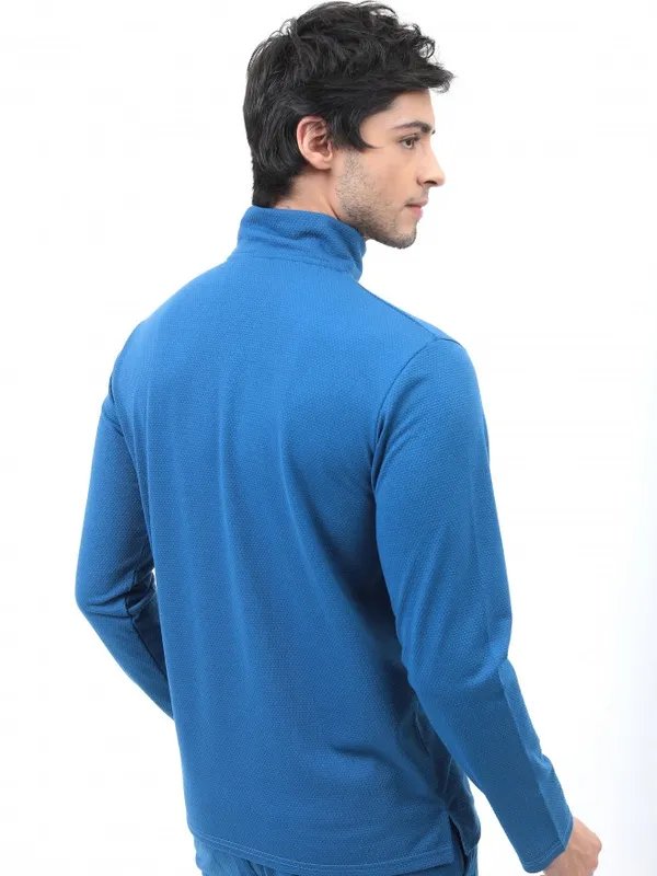  Highlander Men Blue Solid High Neck T-Shirts