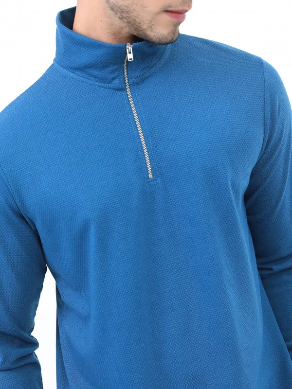  Highlander Men Blue Solid High Neck T-Shirts