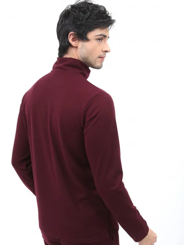  Highlander Men Burgundy Solid High Neck T-Shirts