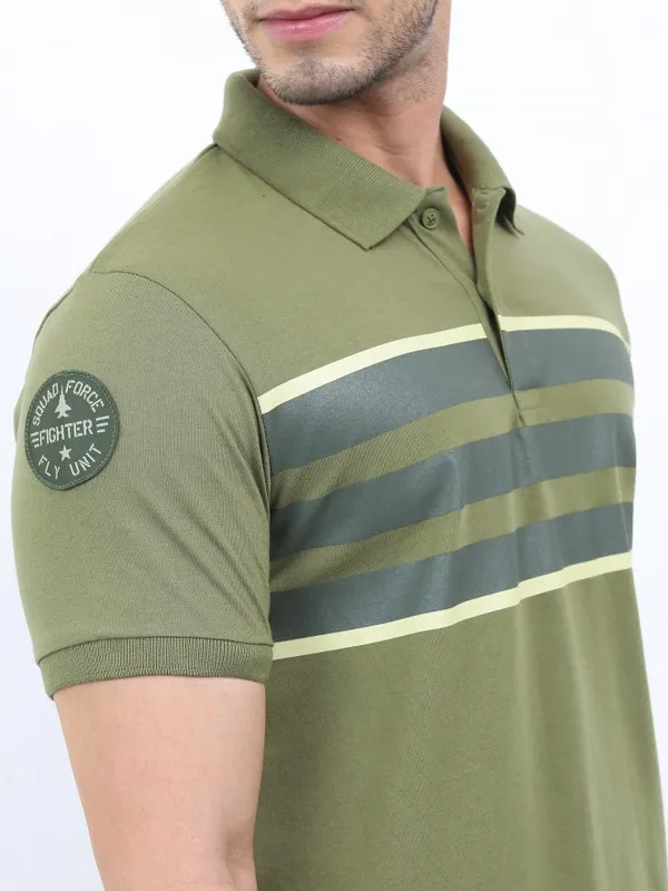  Ketch Men Olive Colourblocked Polo Collar Polo T-Shirts