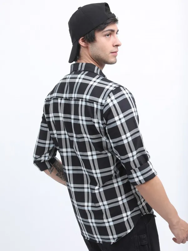  Ketch Men Black Checked Slim Fit Casual Shirts