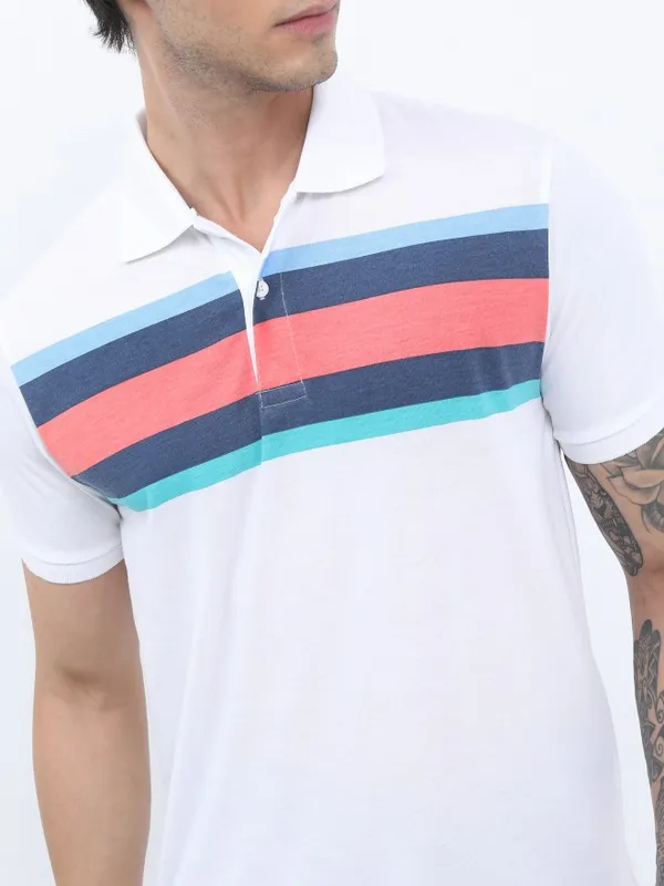 Highlander Men White Colourblocked Polo Collar Polo T-Shirts