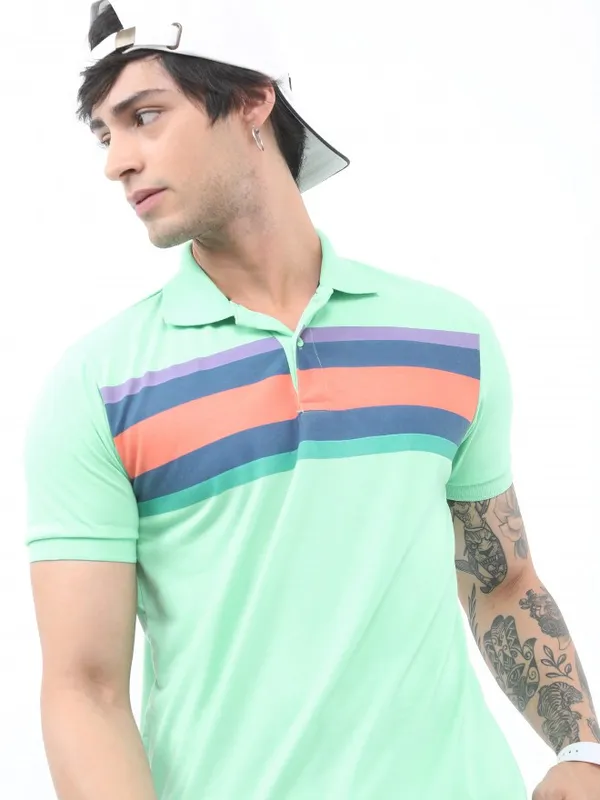  Highlander Men Green Colourblocked Polo Collar Polo T-Shirts
