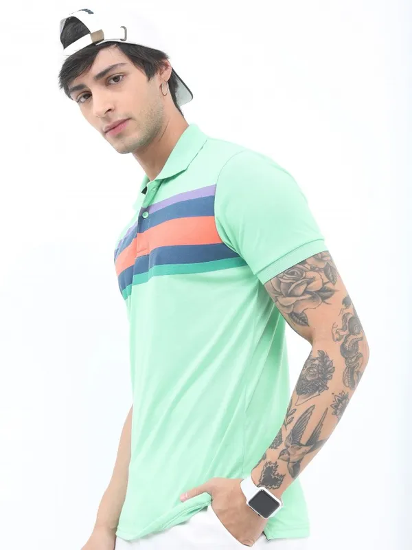  Highlander Men Green Colourblocked Polo Collar Polo T-Shirts