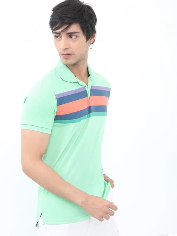  Highlander Men Green Colourblocked Polo Collar Polo T-Shirts