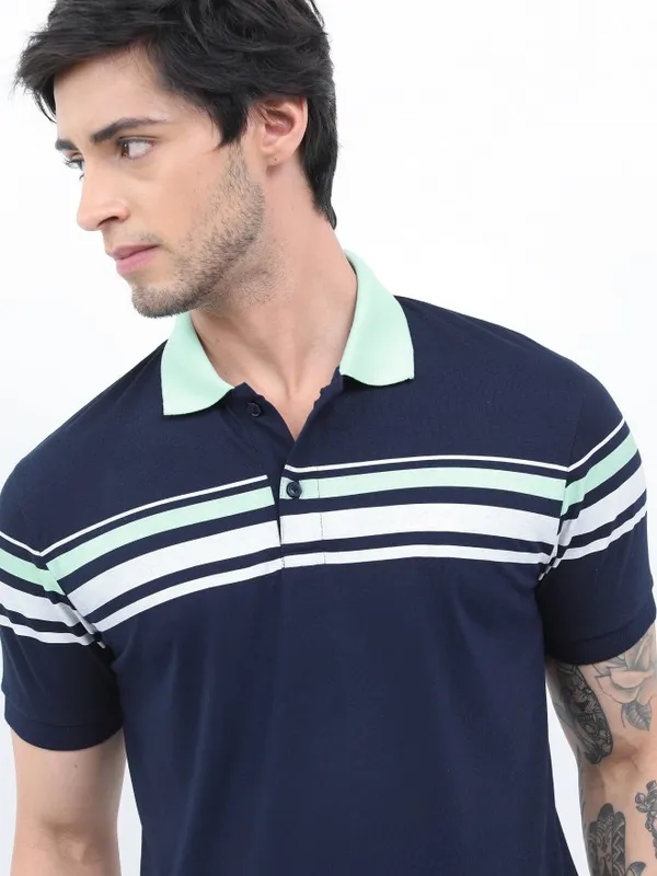  Ketch Men Navy Blue Colourblocked Polo Collar Polo T-Shirts