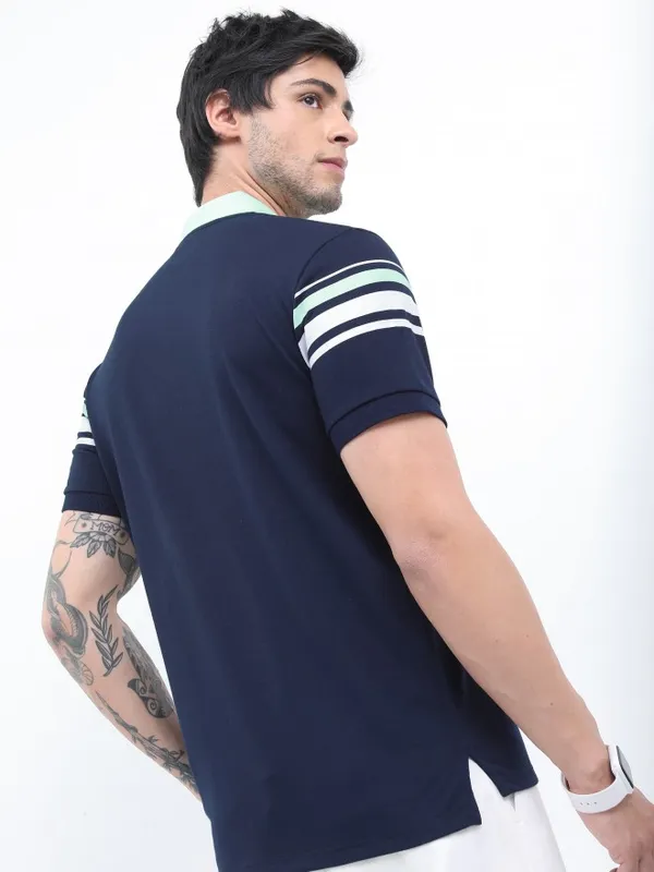  Ketch Men Navy Blue Colourblocked Polo Collar Polo T-Shirts
