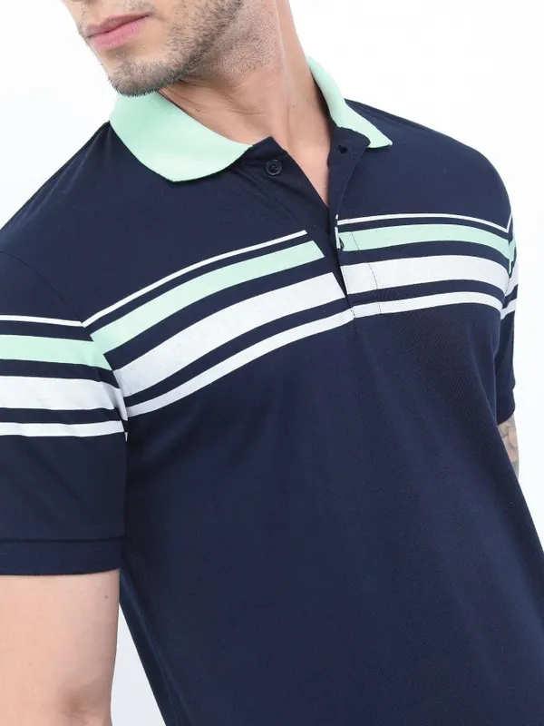  Ketch Men Navy Blue Colourblocked Polo Collar Polo T-Shirts