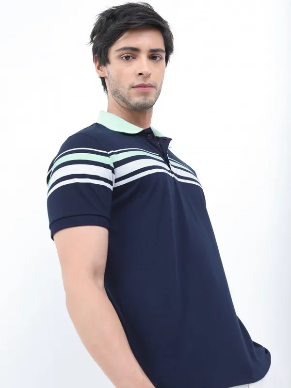  Ketch Men Navy Blue Colourblocked Polo Collar Polo T-Shirts