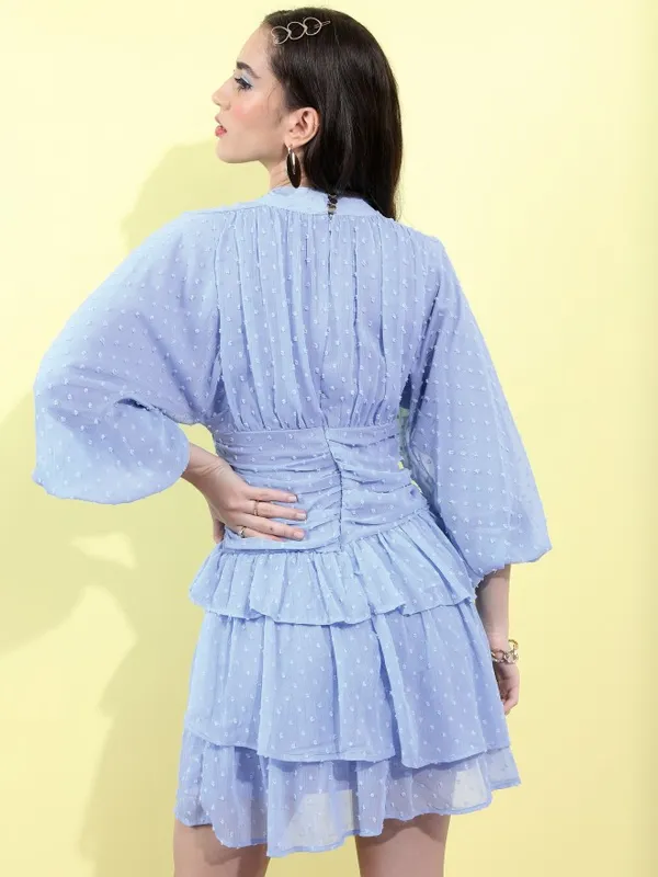 Tokyo Talkies Women Blue Self Design Fit And Flare Dress