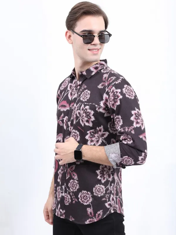  Ketch Men Burgundy Printed Slim Fit Casual Shirts