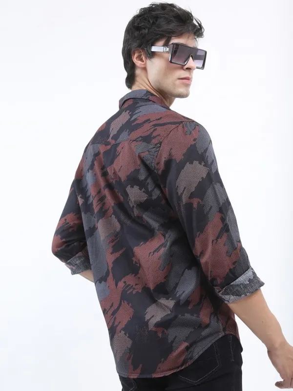  Ketch Men Brown Printed Slim Fit Casual Shirts