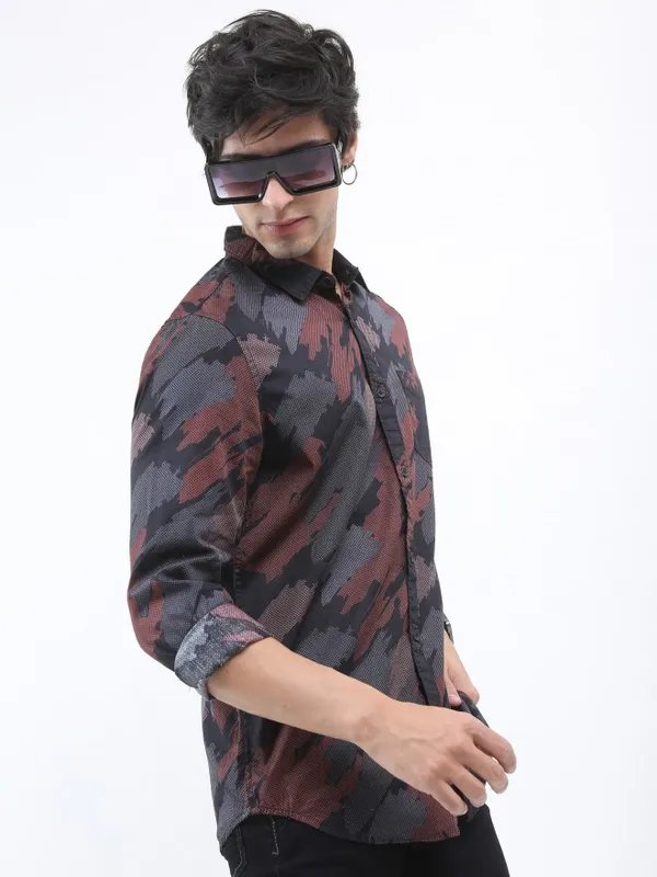  Ketch Men Brown Printed Slim Fit Casual Shirts