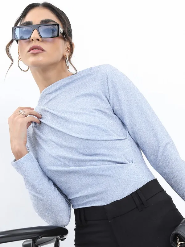 Tokyo Talkies Women Blue Solid Regular Top