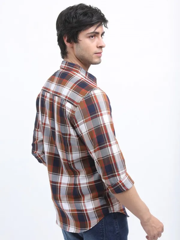  Highlander Men Terracotta Checked Slim Fit Casual Shirts