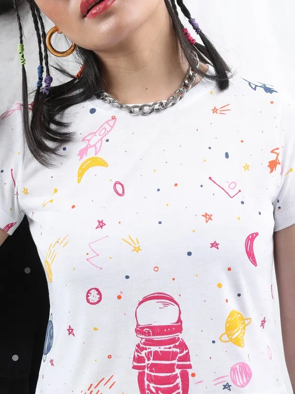  Tokyo Talkies Women White Printed Round Neck T-Shirts