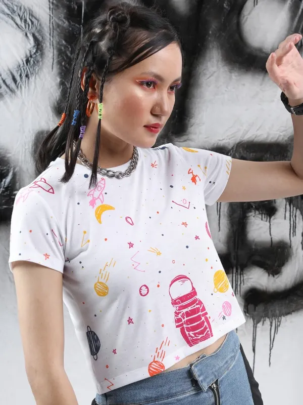  Tokyo Talkies Women White Printed Round Neck T-Shirts