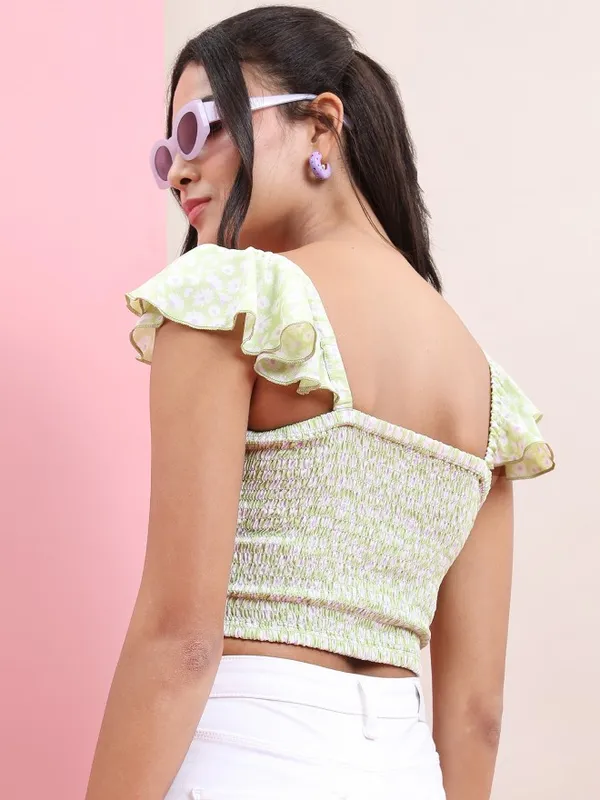 Tokyo Talkies Women Green Printed Regular Top