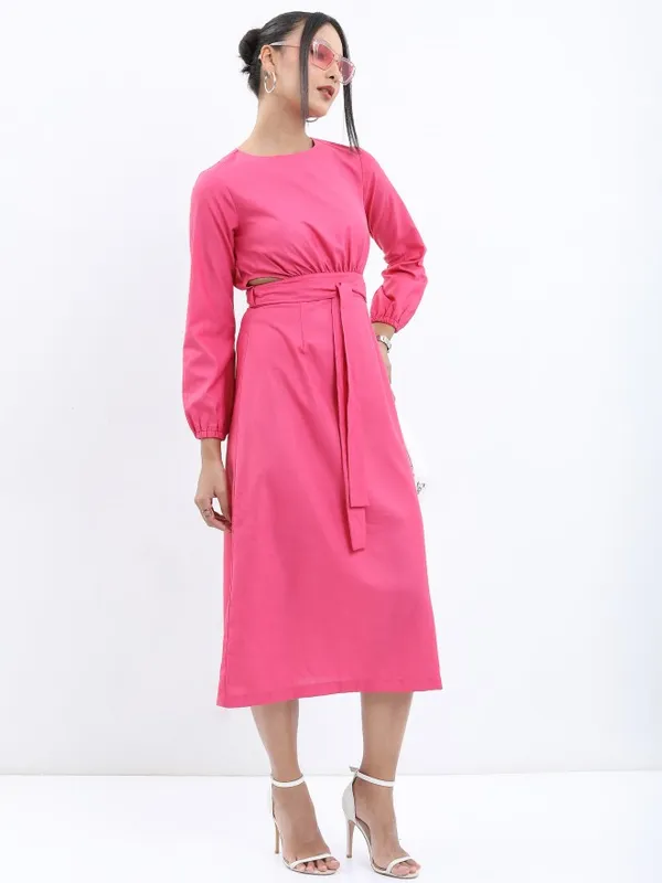  Tokyo Talkies Women Pink Solid A-Line Dresses