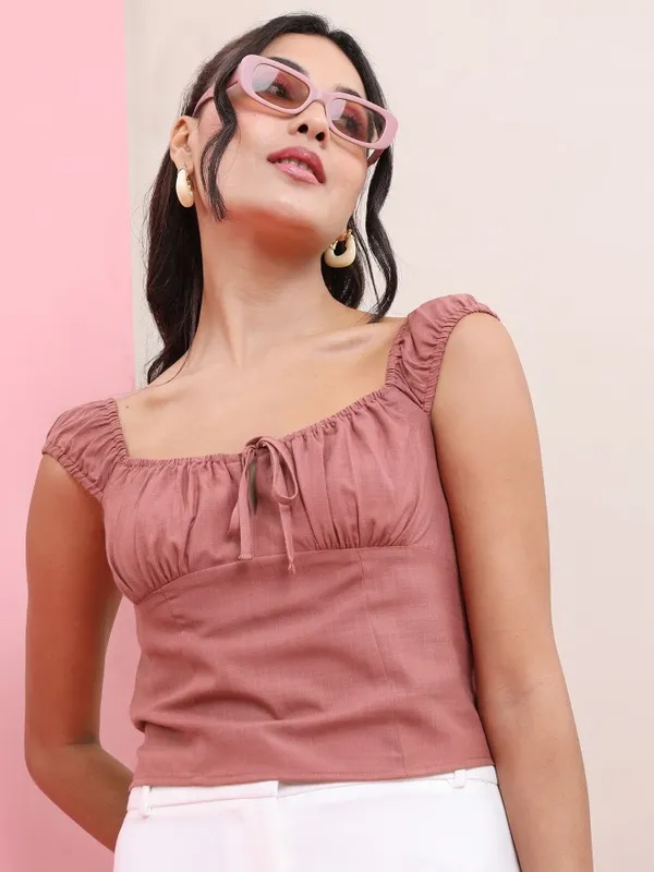 Tokyo Talkies Women Rose Solid Fitted Top