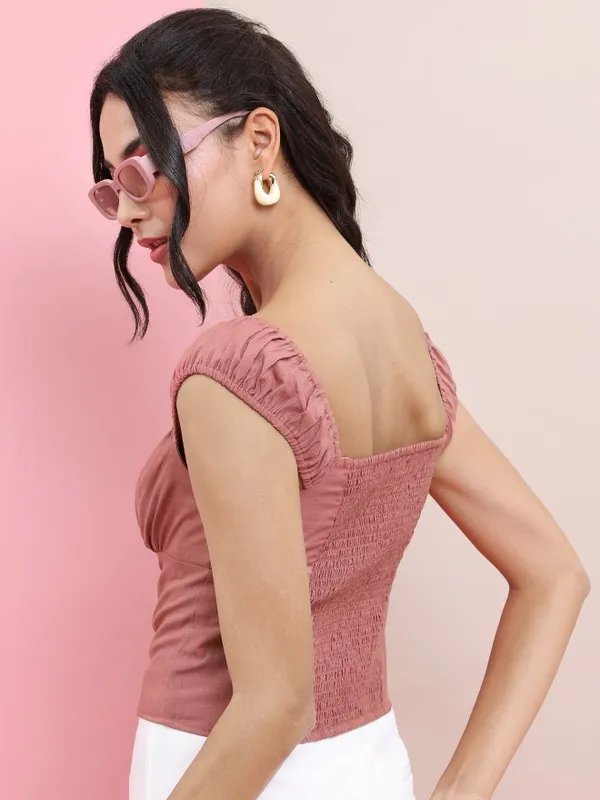 Tokyo Talkies Women Rose Solid Fitted Top