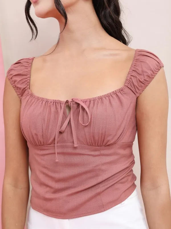 Tokyo Talkies Women Rose Solid Fitted Top