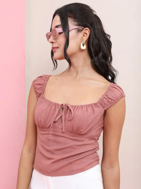 Tokyo Talkies Women Rose Solid Fitted Top