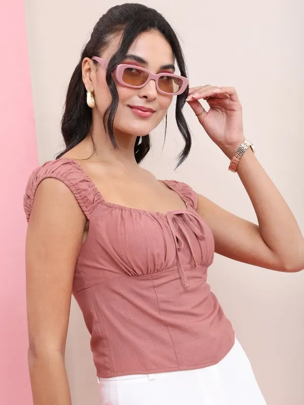 Tokyo Talkies Women Rose Solid Fitted Top