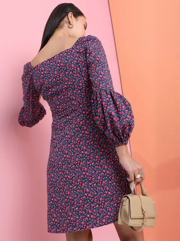 Tokyo Talkies Women Navy Blue Printed Fit And Flare Dress