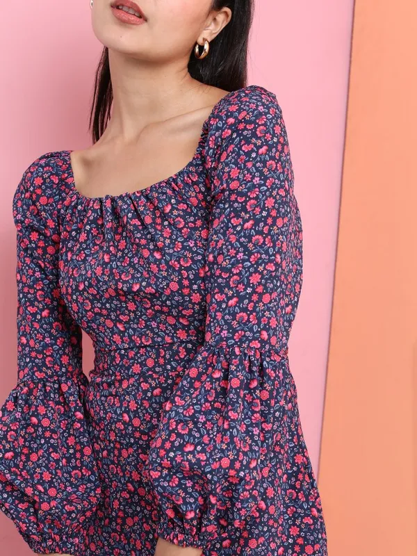 Tokyo Talkies Women Navy Blue Printed Fit And Flare Dress