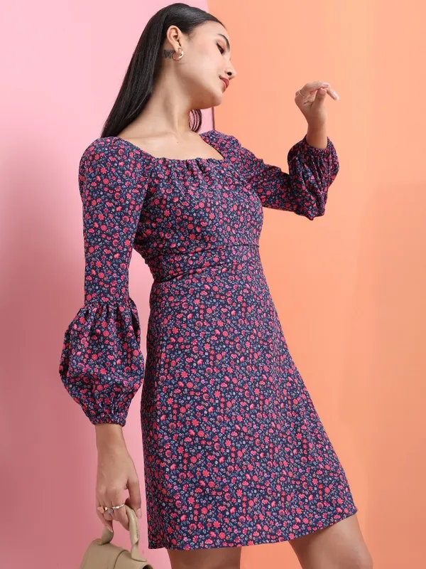 Tokyo Talkies Women Navy Blue Printed Fit And Flare Dress