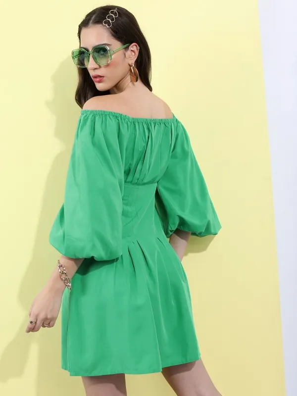 Tokyo Talkies Women Green Solid Fit And Flare Dress