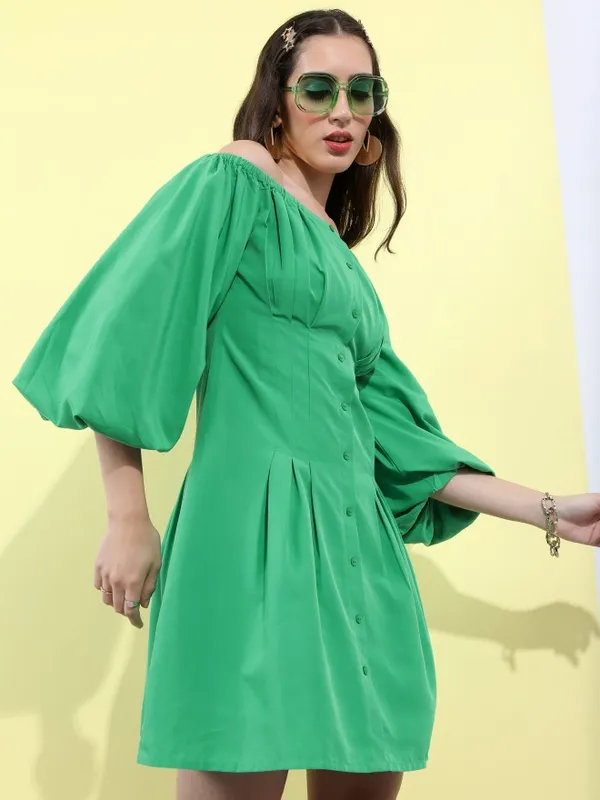 Tokyo Talkies Women Green Solid Fit And Flare Dress