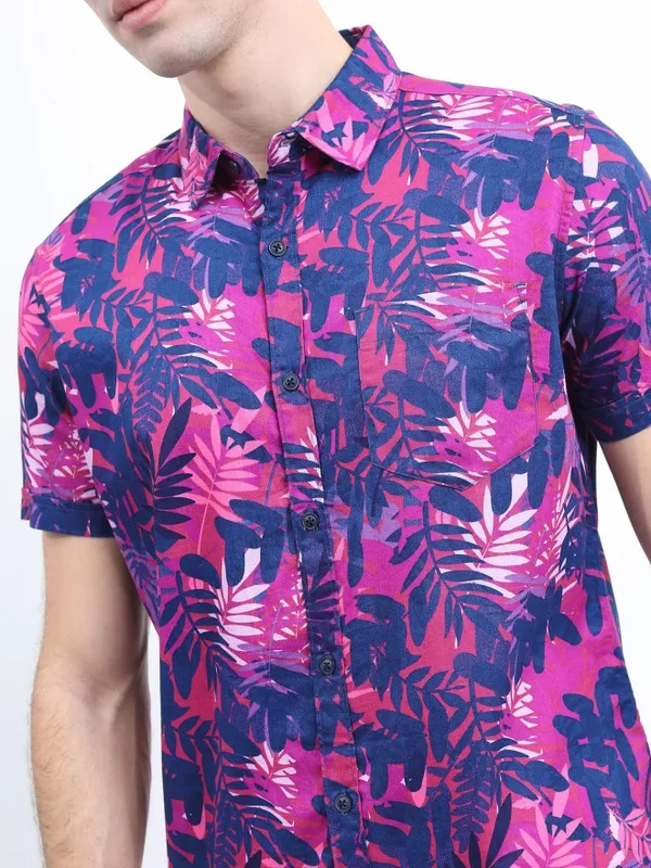  Highlander Men Blue Printed Slim Fit Casual Shirts