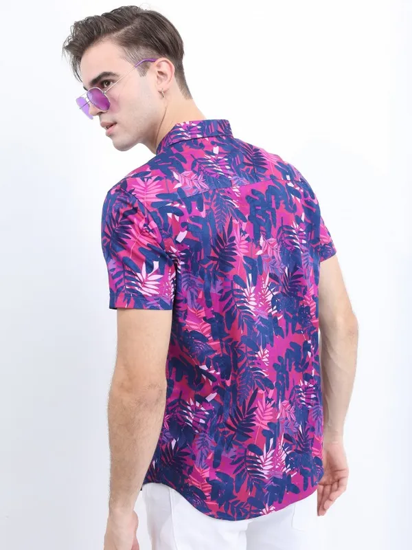  Highlander Men Blue Printed Slim Fit Casual Shirts