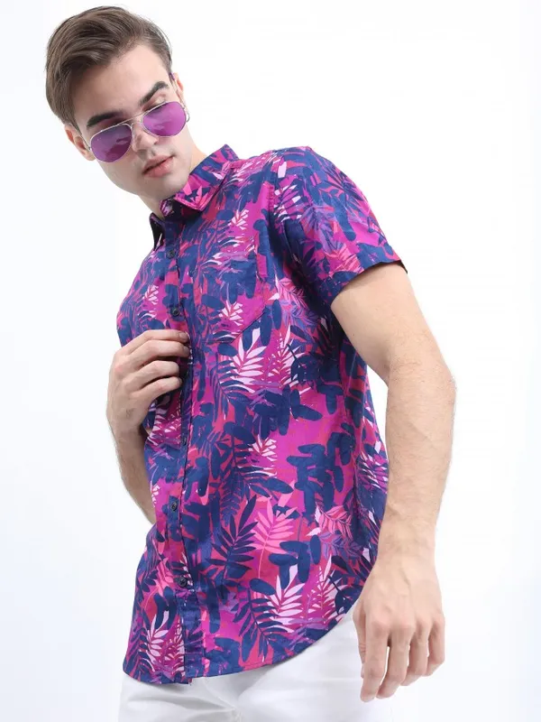  Highlander Men Blue Printed Slim Fit Casual Shirts