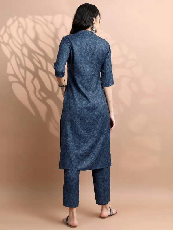 Vishudh Women Navy Blue Printed Kurta With Palazzo