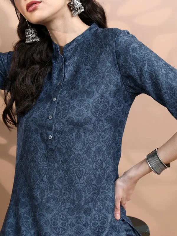 Vishudh Women Navy Blue Printed Kurta With Palazzo