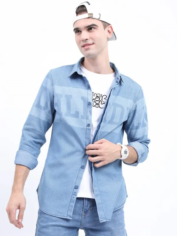  Highlander Men Blue Printed Slim Fit Casual Shirts