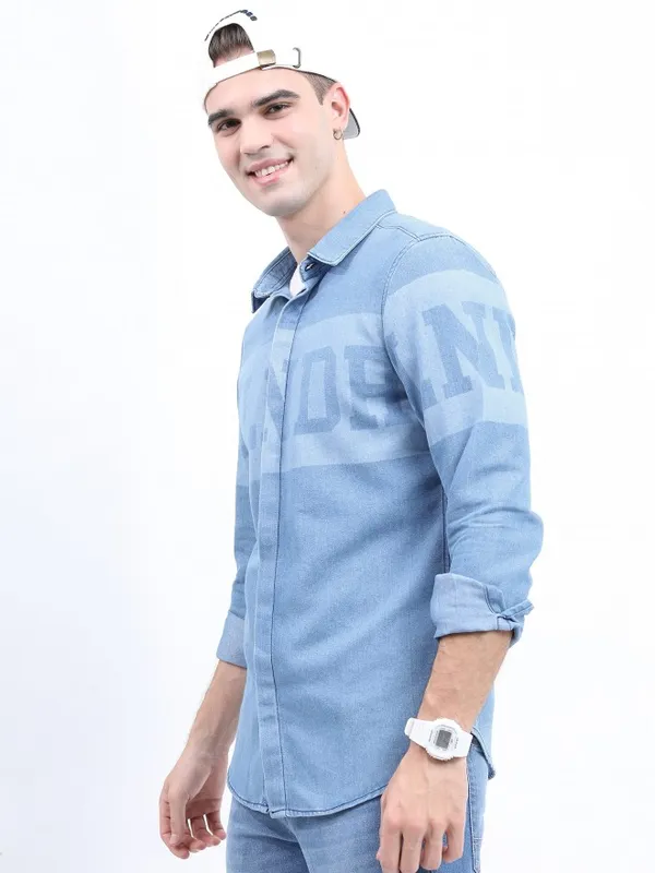  Highlander Men Blue Printed Slim Fit Casual Shirts