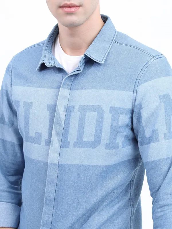  Highlander Men Blue Printed Slim Fit Casual Shirts