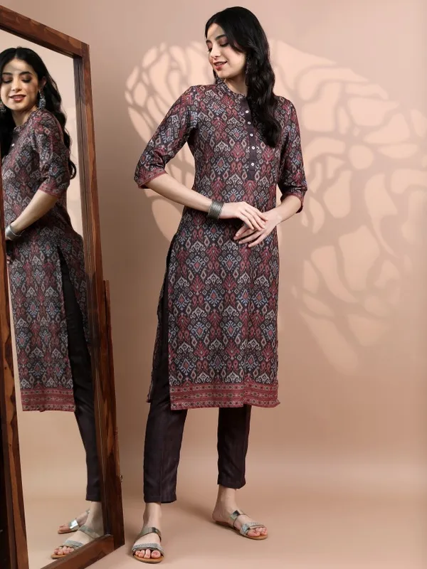 Vishudh Women Brown Printed Kurta With Trouser
