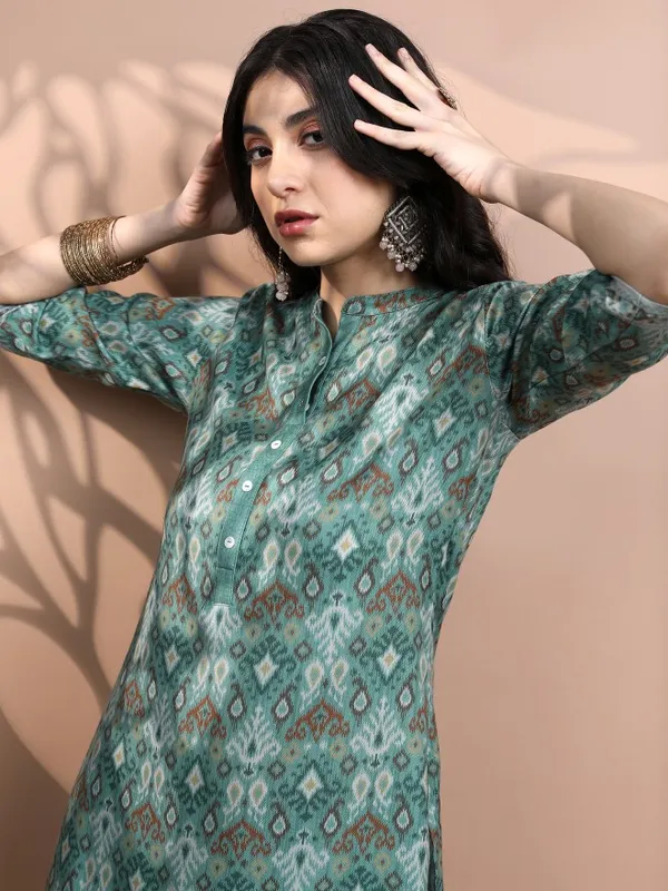 Vishudh Women Teal Printed Kurta With Trouser