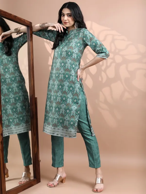 Vishudh Women Teal Printed Kurta With Trouser