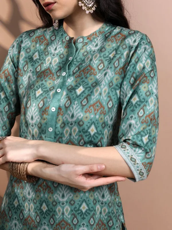 Vishudh Women Teal Printed Kurta With Trouser