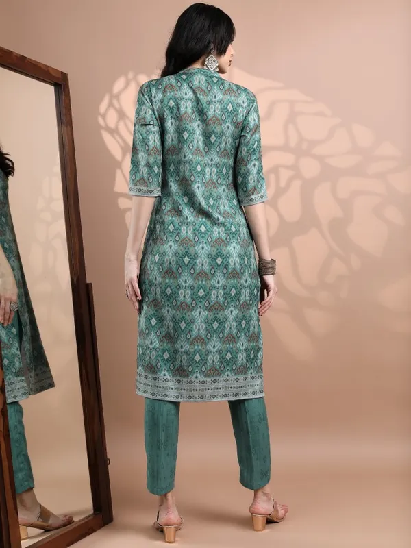 Vishudh Women Teal Printed Kurta With Trouser