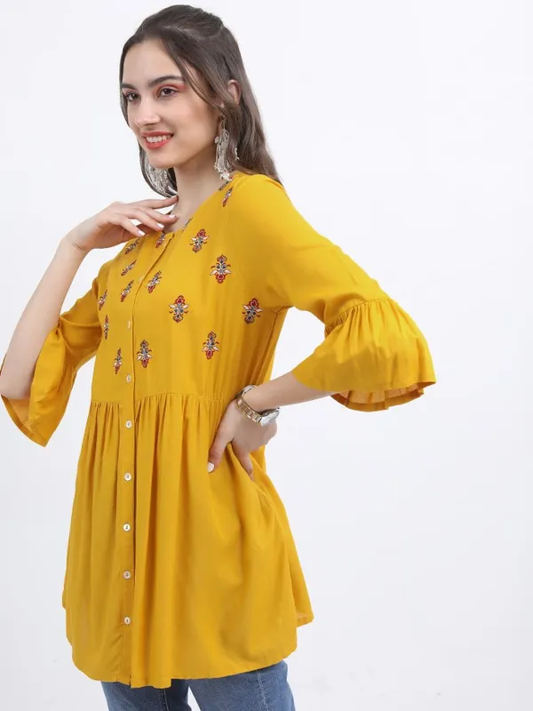  Vishudh Women Mustard Embroidered Tunics