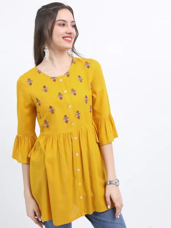  Vishudh Women Mustard Embroidered Tunics