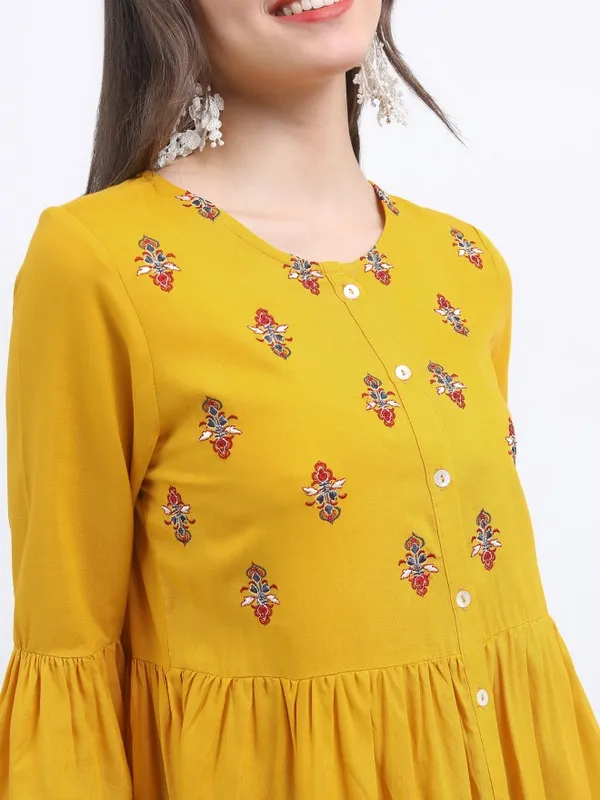  Vishudh Women Mustard Embroidered Tunics