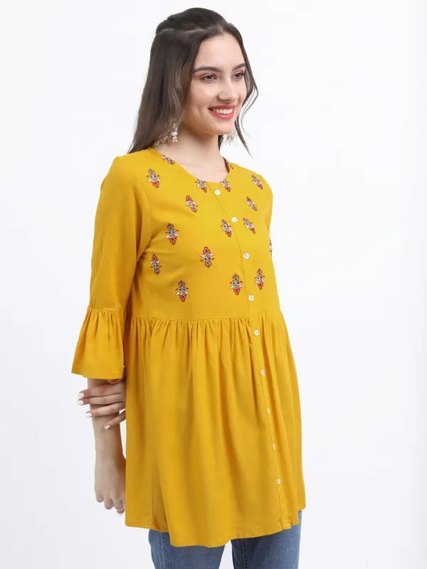  Vishudh Women Mustard Embroidered Tunics